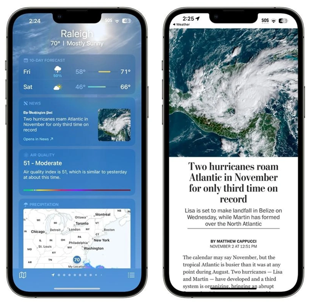 武义苹果14维修分享iPhone 14手机如何看天气时顺带看新闻 