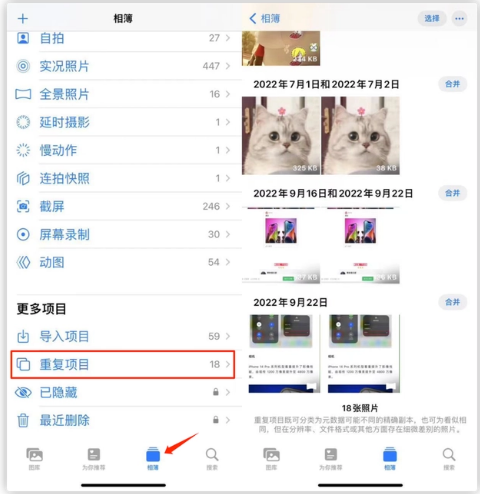 武义苹果手机维修分享iOS 16 中相册重复项目功能使用方法 